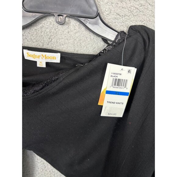 Sugar Moon Juniors' Women's Black Long Sleeve Lace-Trim Top Size XL NWT's - Picture 7 of 8